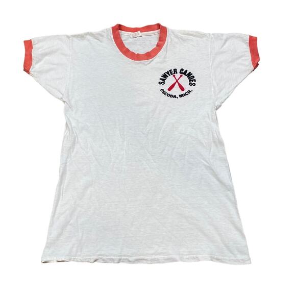 Vintage 60s 70s Mayo Spruce Sawyer Canoes Ringer T Shirt Men's M - Picture 1 of 11